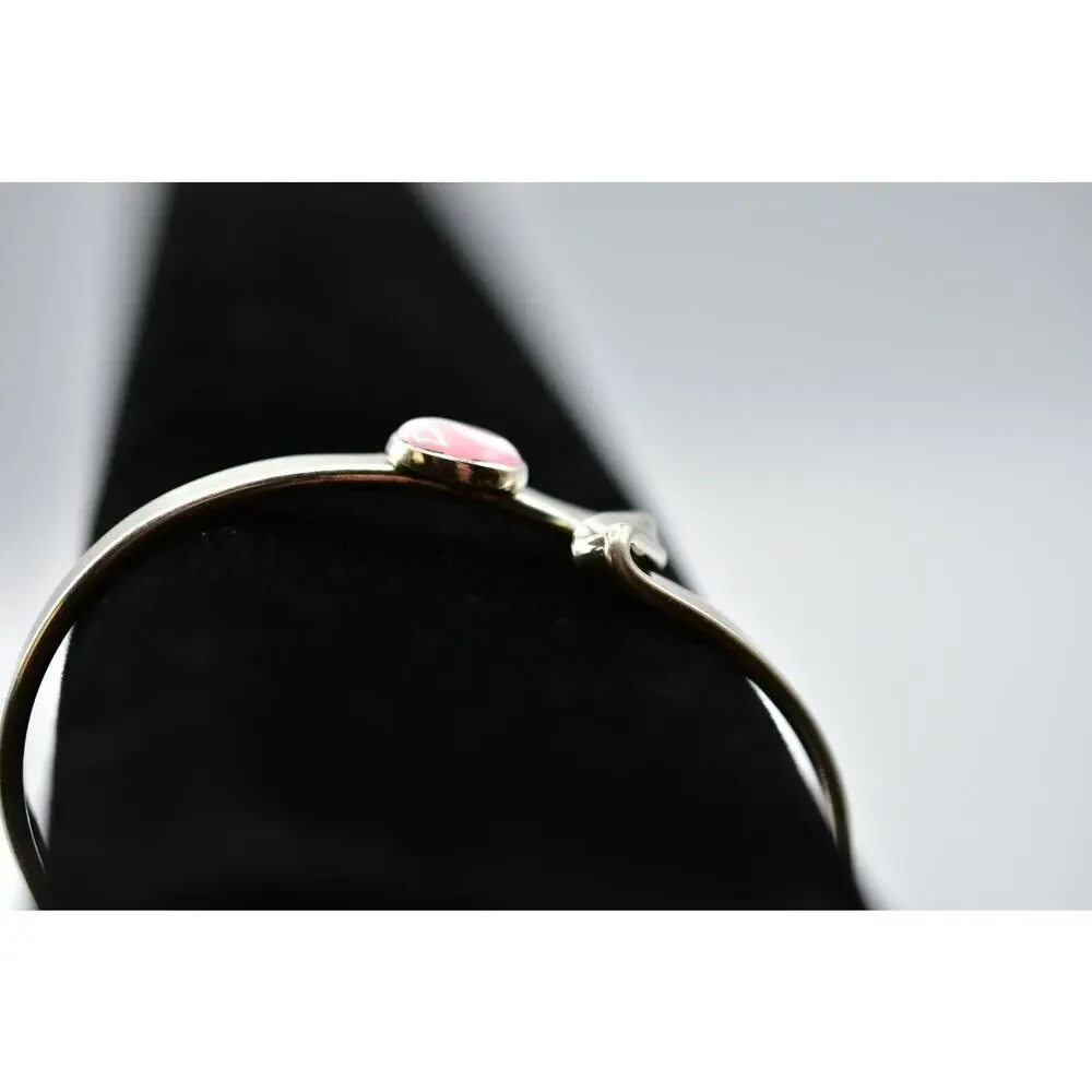 Vintage USA 925 Sterling Silver Signed Cuff Bracelet Pink Stone 16.75 Chic Bin7
